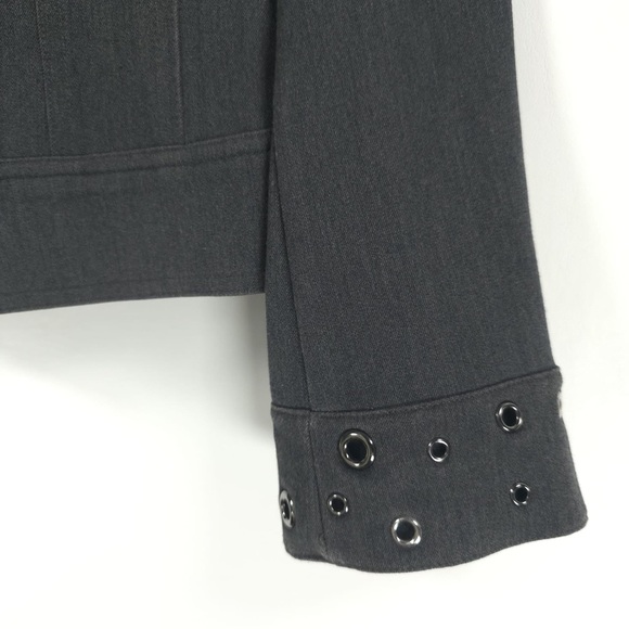ST. JOHN SPORT MARIE GRAY Stretch Light Blazer Coat Silver Grommet Studs MEDIUM - Picture 11 of 13